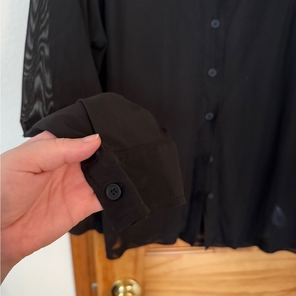 BP Black Sheer Mesh Button-up Shirt Size M - Picture 4 of 9